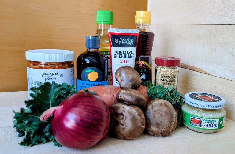 Bibimbap ingredients at Woodstock Farmers' Market.