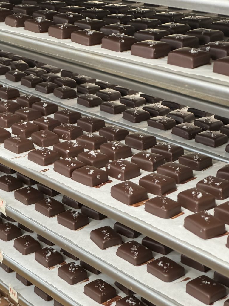 Farmhouse Chocolates cooling on a tray. Chocolates available at Woodstock Farmers' Market.