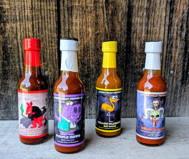 Angry Goat Pepper Co Hot Sauces at Woodstock Farmers' Market.